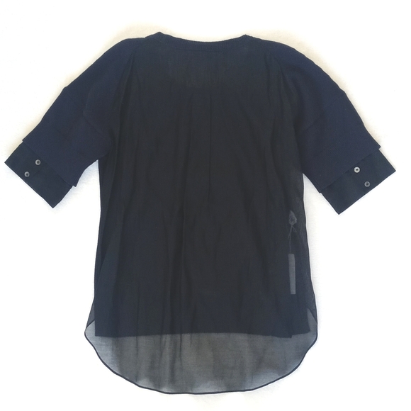 10 Crosby Derek Lam Women's Navy Blue Cashmere & Silk Short Sleeve Sweater Top L - Picture 2 of 13